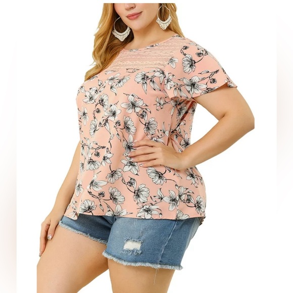 agnes orinda Tops - Agnes Orinda Women's Plus Size Floral Lace Keyhole Back Flared Sleeve Blouse